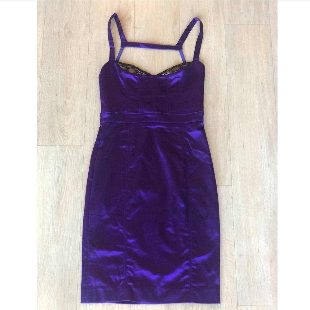 Bebe - Purple & Lace Pencil Dress- Size Medium